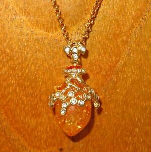 【送料無料】アクセサリー　ネックレス　ネックレスペンダントエナメルオレンジクリスタルゴールドuovo collana a catenina con ciondolo smalto ambra swarovsky cristalli oro vera