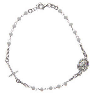 【送料無料】アクセサリー　ネックレス　ブレスレットパドレピオホワイトシルバーbracciale rosario padre pio bianco zirconi bianchi argento 925