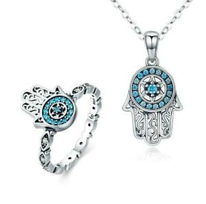 【貨物輸送無料】付属物 頸飾り ファティマスターリングシルバーリングネックレスセットfortuna fatima hamsa mano 100 argento sterling 925 anello collana set b01 ネックレス・ペンダント-男女兼用アクセサリー-ジュエリー・アクセサリー