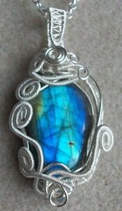 【送料無料】アクセサリー　ネックレス　カボションワイヤーペンダントネックレスlabradorite gemma cabochon filo avvolto collana con pendente in tessuto