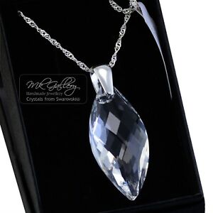 送料無料 アクセサリー ネックレス スターリングシルバークリスタルクリアネックレススワロフスキークリスタル925 Sterling Argento Sterling Navettes Crystal Collana Navettes Clear 40 Mm Collana Cristalli Di Swarovski Hokushin