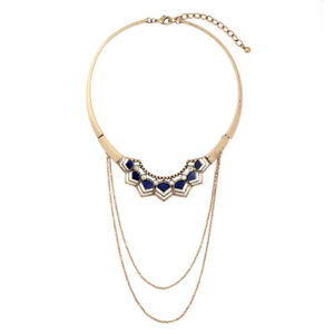 【送料無料】アクセサリー　ネックレス　ネックレスネックゴールデンアールデコチェーンレトロcollana ras collo rigido dorato art deco blu navy catena multirank retr osc5