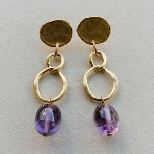 【送料無料】アクセサリー　ネックレス　メッシュトーンサテンゴールドアメジストイヤリングorecchini con maglie tono oro satinato e ametista