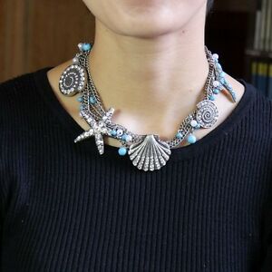 【送料無料】アクセサリー　ネックレス　ネックレスカタツムリパールcollana multirank argentato conchiglia lumaca stella perla turchese blu qt 6