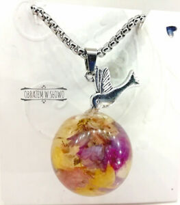 【送料無料】アクセサリー　ネックレス　ハンドペンダントチェーンハミングpure nature acquisizione in resina fatto a mano ciondolo amp; catena ronziobird e limonium