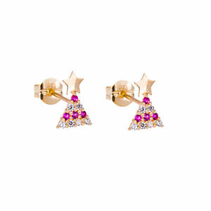 【送料無料】アクセサリー　ネックレス　ゴールドクリアルビーレッドイヤリングピンクリスマスツリー9ct oro chiaro rosso rubino cz orecchini a perno albero di natale