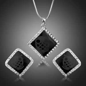 【送料無料】アクセサリー　ネックレス　プリントフクロウネックレスイヤリングセットnero quadrato owl stampa collana e orecchini set per le donne signore ragazze mjg0217