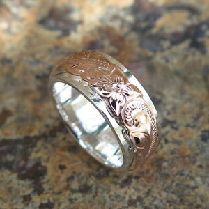 【送料無料】アクセサリー　ネックレス　ハワイアンシルバーピンクゴールドスクロールリングhawaiano rosa argentate placcato oro doppio scorrere fiore anello di matrimonio