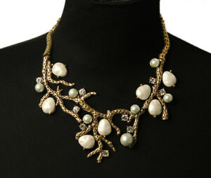 【送料無料】アクセサリー　ネックレス　ネックレスファッションバロックパールホワイトクリスタルcollana moda mi lungo dorato perla barocco bianca cristallo ramo matrimonio osc3