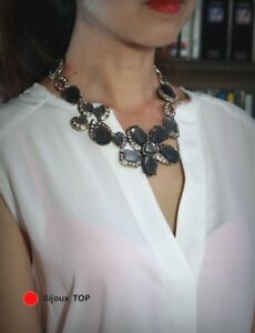 【送料無料】アクセサリー　ネックレス　コリアーファッションクリスタルアールデコビンテージcollier fashion mi long dor gris cristal grosse fleur art deco vintage osc2
