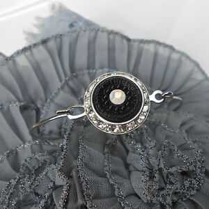 【貨物輸送無料】添え物 頸飾り ブレスレットクリスタルオパールカボションノワールfin bracelet jonc argent strass cristal amp; opale cabochon ancien noir incrust