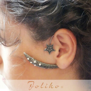 【貨物輸送無料】添え物 頸飾り イヤーカフイヤリングイヤリングシルバーハーフムーンjoliko ohrklemme ear cuff earring orecchino argento antico mezza luna ornament a sinistra