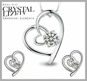 【貨物輸送無料】添え物 頸飾り コラソンスワロフスキーオロブランコセットcorazon swarovski colgante con pendientes ,chapado oro blanco 18k set