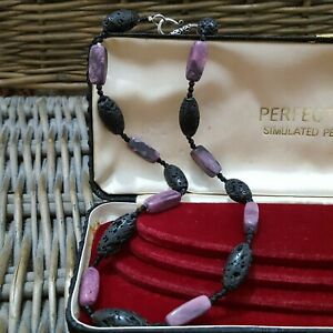 【送料無料】アクセサリー　ネックレス　ネックレスビンテージインチcollana vintage, naturale rhodonite e nera lava vulcanica, 205 pollici