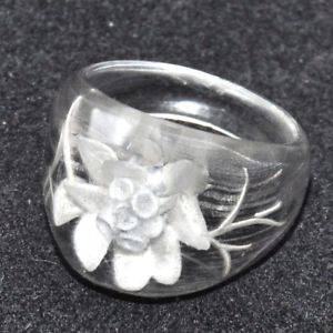 【貨物輸送無料】付属物 頸飾り ビンテージリングbague vintage en lucite transparente fleur blanche grave t 54 bijou ring ネックレス・ペンダント-男女兼用アクセサリー