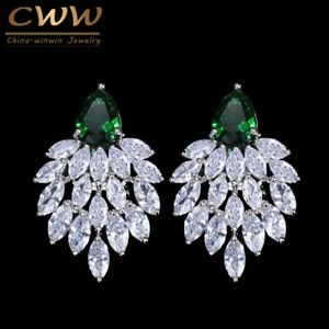 【貨物輸送無料】付属物 頸飾り イヤリングしろがね色クリスマスnoble big green cz orecchini argento natale regali per sua moglie madre figlia le donne ジュエリー・アクセサリー-ネックレス・ペンダント