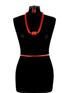 【送料無料】アクセサリー　ネックレス　アフリカビーズネックレスイヤリングウエストビーズセットsimdi rosso le donne africane rosso corallo perlina collana, orecchini e girovita perline set