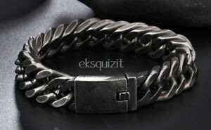 【送料無料】アクセサリー　ネックレス　ビッグブラックリンクブレスレットバイカーパンクブレスレットbig trama grossa nero link curb braccialedichiarazione da uomo biker punk braccialetto amp; g
