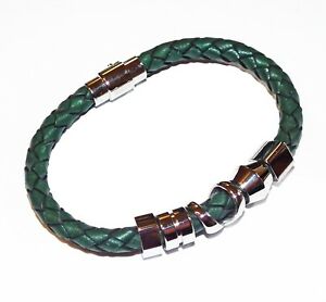 【送料無料】アクセサリー　ネックレス　ビーズダークグリーンブレスレットtribale acciaio 21 cm verde scuro bracciale con perline intrecciate in pelle
