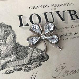 【送料無料】アクセサリー　ネックレス　アルジェントブローチシルバーbroche ancienne argent trfle a 4 feuilles strass 1900 jugendstil silver brooch*