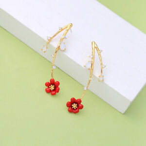 【送料無料】アクセサリー　ネックレス　ブランチフラワーエナメルメッキピンイヤリングorecchini a perno lungo due ramo fiore smalto rosso placcato oro p2