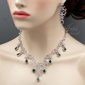 【送料無料】アクセサリー　ネックレス　ホワイトグリーンキュービックジルコンネックレスイヤリングplaccato oro bianco verde zircone cubico collana orecchini