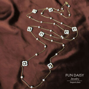 【送料無料】アクセサリー　ネックレス　ロングネックレスネックレスパールシートビーズcollana lunga collana dorato perle coltivazione bianco 4 foglio madreperla lungo