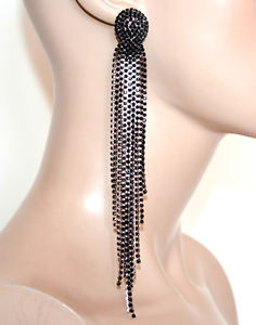 【送料無料】アクセサリー　ネックレス　イヤリングラインストーンペンダントロングワイヤイヤリングorecchini donna nero strass pendenti fili lunghi cristalli cerimonia earrings g3