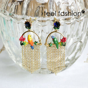 【送料無料】アクセサリー　ネックレス　ケージローズヴェールフリンジboucles doreilles clous email perroquet fleur cage oiseau rose vert frange l6 15,606円
