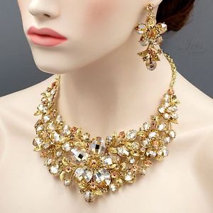 【送料無料】アクセサリー　ネックレス　メッキトパーズクリスタルネックレスイヤリングsplendido placcato oro topazio con fiori di cristallo collana orecchini