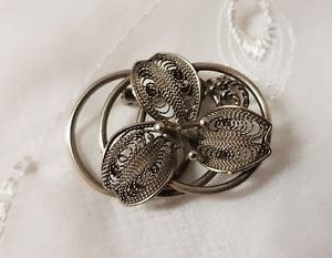 【送料無料】アクセサリー　ネックレス　ビンテージbijou ancien vintage broche fleur feuilles filigranes anneaux mtal argent t10