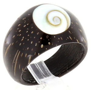 【貨物輸送無料】付属物 頸飾り ウッドリングシバアイシェルダークブラウン＃legno anello インチ legno suar con shiva occhio conchiglia marrone scuro 011 ジュエリー・アクセサリー-ネックレス・ペンダント