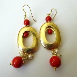 【貨物輸送無料】付属物 頸飾り シチリアイヤリングペンダントsicilia  orecchini donna pendenti colore oro con corallo rosso e perle 87 bb 男女兼用アクセサリー-ネックレス・ペンダント-ジュエリー・アクセサリー