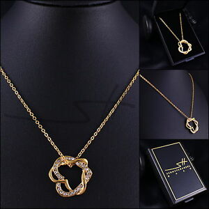 【貨物輸送無料】付属物 頸飾り ペンダントチェーンカートンゴールドスワロフスキーcatena pendente amp; cuore, set regalo donna, oro, swarovski  cristalli, インチ astuccio ネックレス・ペンダント-ジュエリー・アクセサリー
