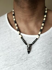 最終値下げ アクセサリー ネックレス ハンドメイドメンズネックレスウッドビーズサイズサーファーhand Made Mens Collana Tribali Wolfs Denti Perline In Legno 7 lie Pelle Surfer 激安商品 Silk Water Ge