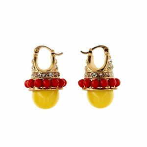【貨物輸送無料】付属物 頸飾り イヤリングミニパールレトロビンテージorecchini dormeuse dorato mini perla giallo rosso retr vintage qd1 ネックレス・ペンダント-ジュエリー・アクセサリー
