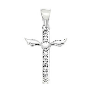 【貨物輸送無料】付属物 頸飾り スターリングシルバーハートネックレスクロスチェーンペンダントargento sterling cuore ali dangelo cz collana con ciondolo a croce catena 18 ネックレス・ペンダント-男女兼用アクセサリー