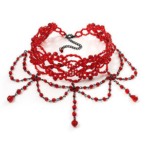 【貨物輸送無料】付属物 頸飾り ホットレッドネックレスチョーカーゴシックブラックメタルhot red collana girocollo gotica costume nero tono metallo ジュエリー・アクセサリー-男女兼用アクセサリー-ネックレス・ペンダント
