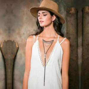 【貨物輸送無料】付属物 頸飾り ブラックロングネックレスネックレスboho lunga nero collana girocollo インチ pelle ネックレス・ペンダント-男女兼用アクセサリー-ジュエリー・アクセサリー