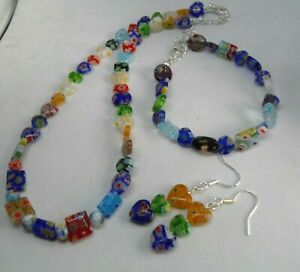 【貨物輸送無料】付属物 頸飾り ネックレスブレスレットイヤリングbellissima collana millefiori, bracciale e orecchini set argento sterling ネックレス・ペンダント-男女兼用アクセサリー-ジュエリー・アクセサリー