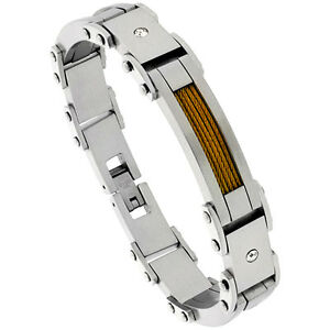 【貨物輸送無料】付属物 頸飾り ステンレススチールブレスレットカラーゴールドケーブルacciaio inox uomo bracciale w color oro finitura cavo amp; cristalli di contorno ネックレス・ペンダント-ジュエリー・アクセサリー-男女兼用アクセサリー
