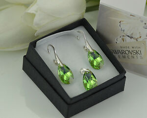 【送料無料】アクセサリー　ネックレス　スターリングシルバーイヤリングスワロフスキー925 argento sterling orecchiniset realizzato con swarovski 16mm peraperidot ab