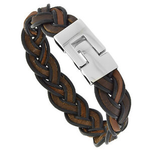 【貨物輸送無料】付属物 頸飾り 腕輪ステンレス鋼bicolore marrone intreccio pelle bracciale w acciaio inox magnetica chiusura ネックレス・ペンダント-男女兼用アクセサリー-ジュエリー・アクセサリー