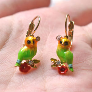 【貨物輸送無料】付属物 頸飾り イヤリングフクロウフクロウエナメルorecchini dormeuse dorato piccolo uccello gufo gufo smalto verde rosso l2 ジュエリー・アクセサリー-男女兼用アクセサリー-ネックレス・ペンダント
