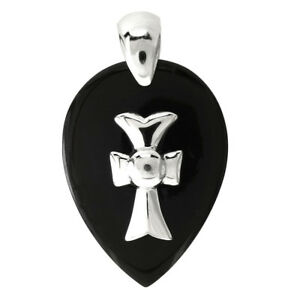 【貨物輸送無料】付属物 頸飾り スターリングシルバークロスオニキスインチペンダントdonna argento sterling 925 croce onice nera 38糎 ciondolo ジュエリー・アクセサリー-ネックレス・ペンダント