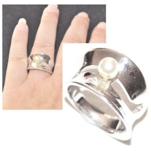 【貨物輸送無料】付属物 頸飾り モダンリングソリッドシルバーパールパールエフェクトシャツanello moderno grande argento massiccio 925 perla effetto madreperla tshirt 52 ネックレス・ペンダント-男女兼用アクセサリー