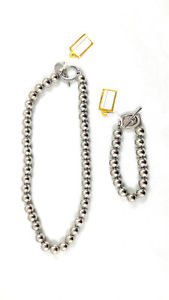 【貨物輸送無料】付属物 頸飾り ネックレスブレスレットチェーンシルバーcollana e bracciale set perle catena argento nuovo 男女兼用アクセサリー-ネックレス・ペンダント