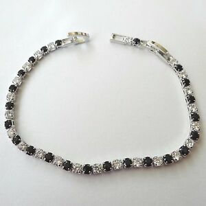 【貨物輸送無料】付属物 頸飾り テニスブレスレットシルバーカラーホワイトbracciale tennis donna colore argento zirconi bianchi  neri 17,5  19,5 糎 10 r 男女兼用アクセサリー-ジュエリー・アクセサリー
