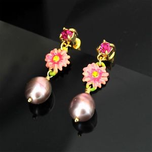 【貨物輸送無料】付属物 頸飾り サクラ色boucles doreilles sortie dusine fleur email rose perle culture plaqu or ヤード ジュエリー・アクセサリー-ネックレス・ペンダント-男女兼用アクセサリー