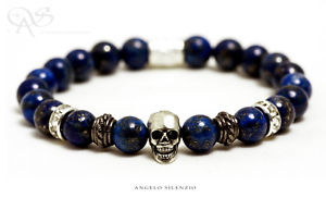 【貨物輸送無料】付属物 頸飾り カフラピスビーズブレスレットbracciale perle lapislazuli 925 argento skull teschio donna uomo bracciale 男女兼用アクセサリー-ネックレス・ペンダント